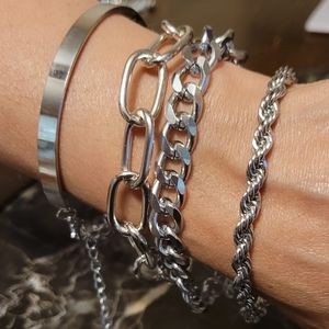 Boho Fashion 4 PCS Set Thick Gold Silver Punk Curb Cuban Chain Bracelet